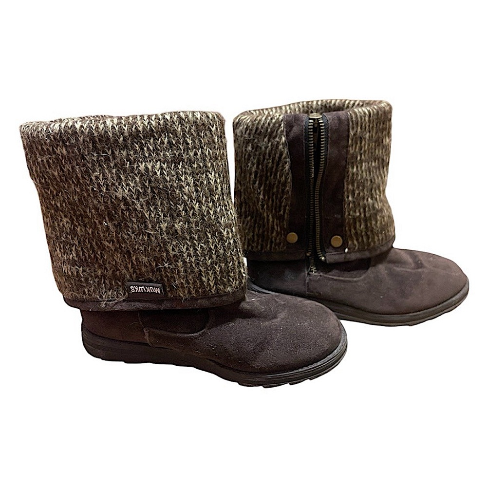 MUK LUKS Boots Brown Suede Convertible Ankle/Thigh High Zip Up Boots Womens Sz 6